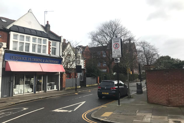 The entrance to the School Street zone on Southfield Road