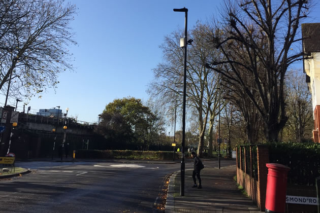 Camera on lamppost viewed looking west on South Parade 