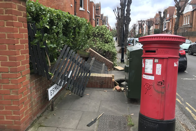 The wind was strong enough to take down a brick wall on Esmond Road 