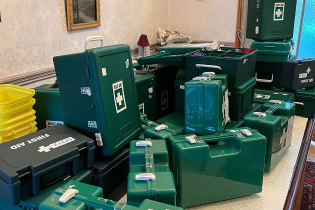 Medical supplies collected in Margie Frew's house on Fairlawn Avenue 