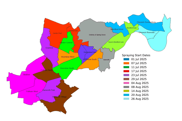 The schedule for spraying of glyphosate across the borough