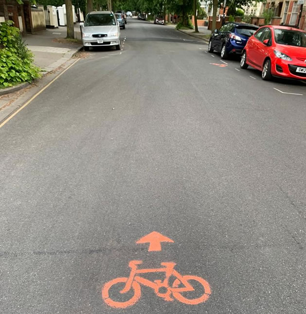 One of the Extinction Rebellion road markings on Dukes Avenue 