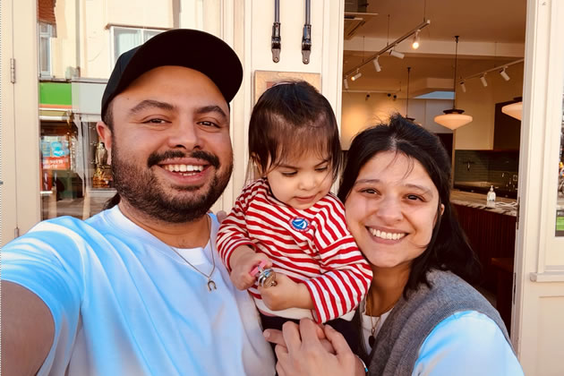 Rishad and Benaisha with their 1-year-old daughter Ella 