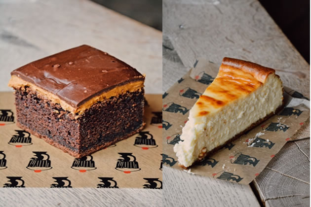 A brownie and cheesecake prepared at Outsider Tart