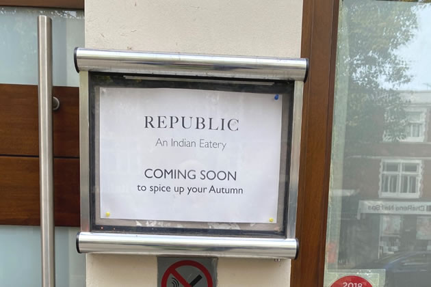 Sign outside former Hedone premises on Chiswick High Road 