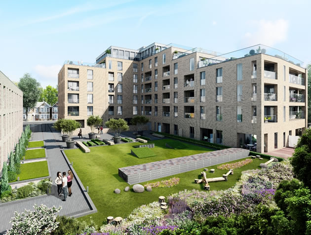 The courtyard at 500 Chiswick High Road 